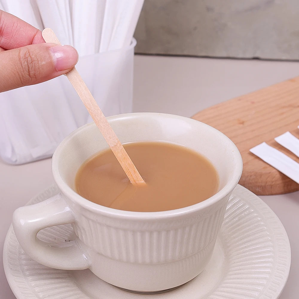 300/100pcs Wooden Coffee Stirrers Individually Wrapped Disposable Tea Drink Cocktail Mixer Swizzle Sticks Round End 5.5Inch Long