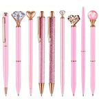 3-9pcs Rose Golden Metal Ballpoint Pen Set, Pearl Quicksand Crown, Love Artificial Diamond,School&Office Supply Gifts,Weddings