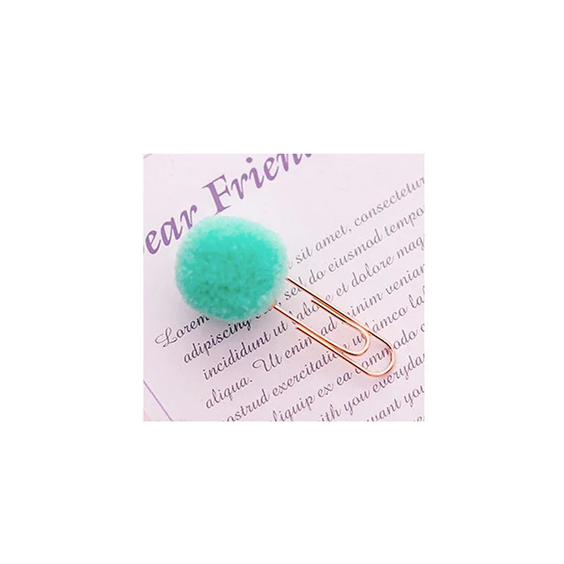 12Pcs/lot Kawaii Small Fresh Colored Hair Ball Paper Clip Decorative Candy Color Creative Bookmark Paper Clip