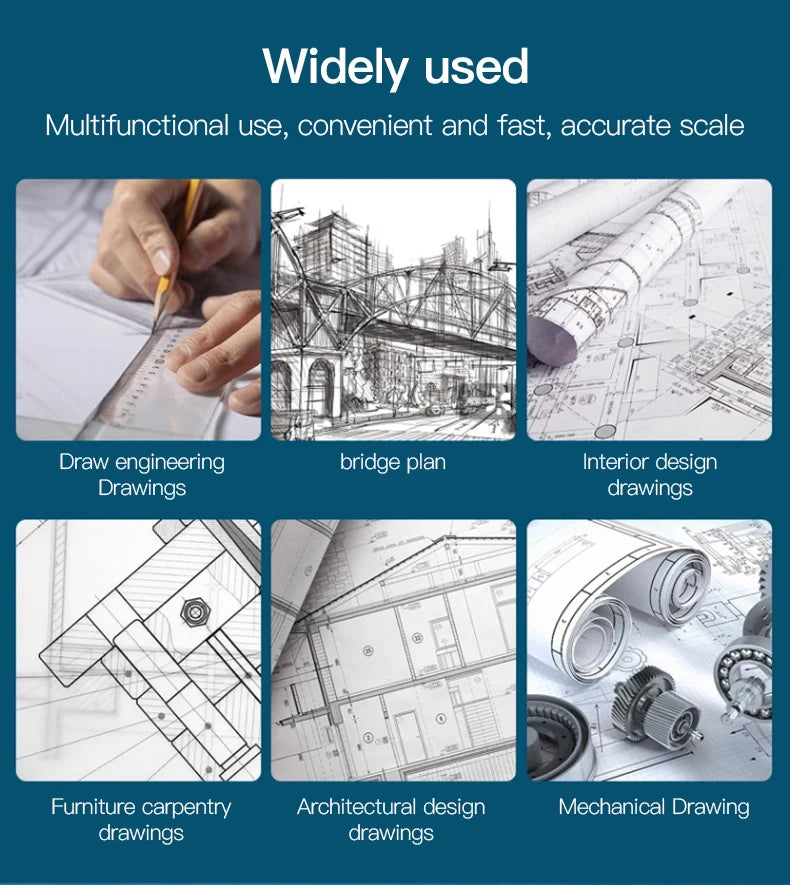 2/1pcs Multifunction Rotatable T-Square Ruler 4mm Thicken Plastic Math Line Circular Transparent Folding Geometric Drawing Ruler