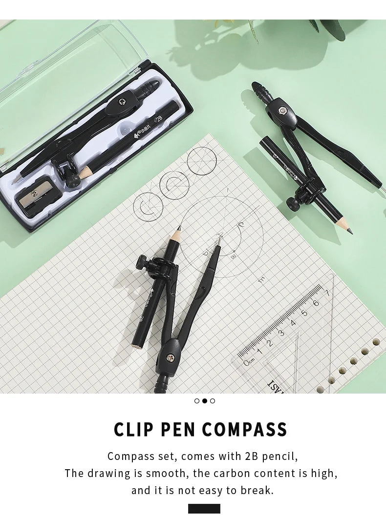 JIANWU Black Metal Compass Geometry Set Zinc Alloy Multifunction-clip Pen Compass Writing Drawing Tools School Office Stationery