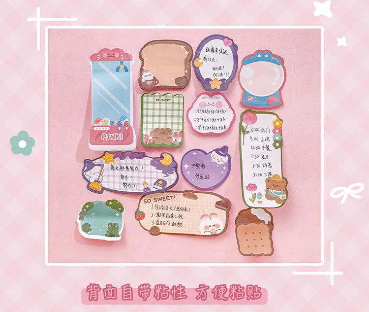 Kawaii Cartoon Strawberry Rabbit Bear Sticky Notes Memo Pad Cute Message N Times Sticky Office Stationery Supply Journal Planner