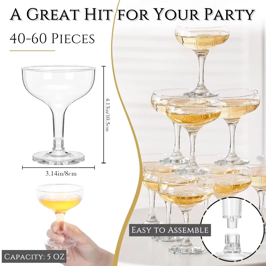 20-60PCS Acrylic Champagne Coupe Glasses Engagement Party Wedding Champagne Tower Prosecco Tower Martini Glasses 5oz