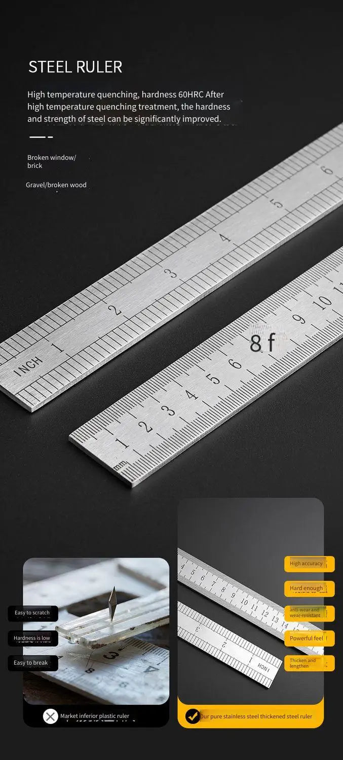 2.5mm Thick 50cm Stainless Steel Ruler Metric Inch Straightedge for Woodworking Construction Drafting Teaching and Measuring