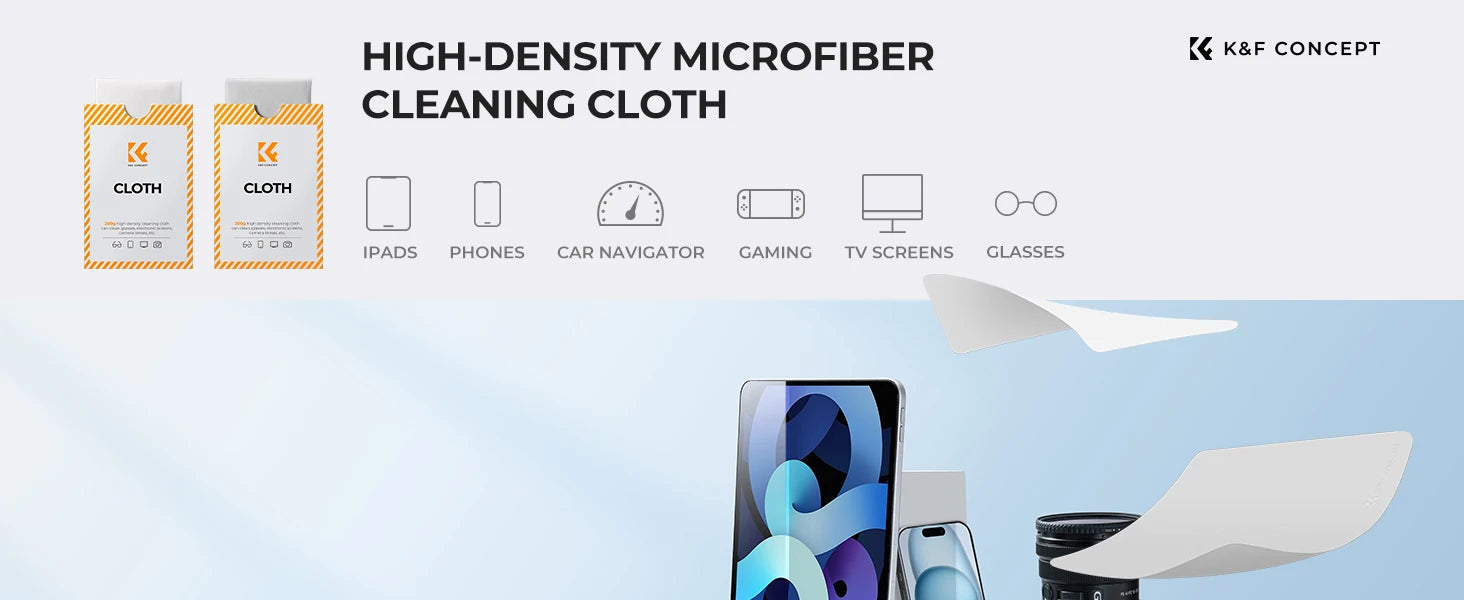 K&F CONCEPT 6*7inch Premium Microfiber Cleaning Cloths Lens Cleaning Cloth for Camera Lenses, Eyeglasses, Phone Screens, Cameras