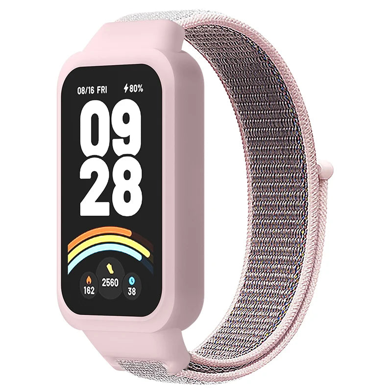 Strap+PC Case for Xiaomi mi band 9 active accessories sports Nyon bracelet correa+Protective Bumper shell Cover for Redmi band 3