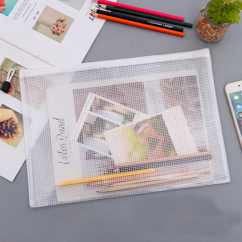 Mesh Zipper Storage Bag Document Bag Waterproof File Pouch Folders School Office Supplies Cosmetic Makeup Bags A3/A4/A5/A6