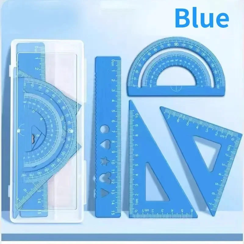 1 Set Triangular Ruler Set with Storage Box Aluminum Geometric Protractor Triangle Engineering Scale Drafting Ruler Kit