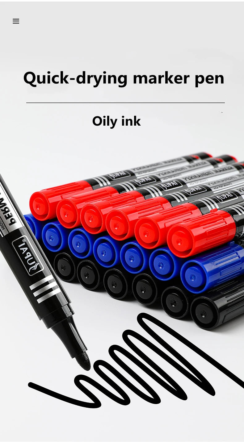 3/6Pcs/Set Permanent Marker Pen Fine Point Waterproof Ink Thin Nib Crude Nib Black Blue Red Ink 1.5mm Fine Color Marker Pens