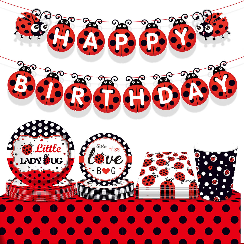 Insect Ladybug Party Disposable Tableware Sets Kids Birthday Plates Cups Napkins For Baby Shower Party Dinnerware Decoration