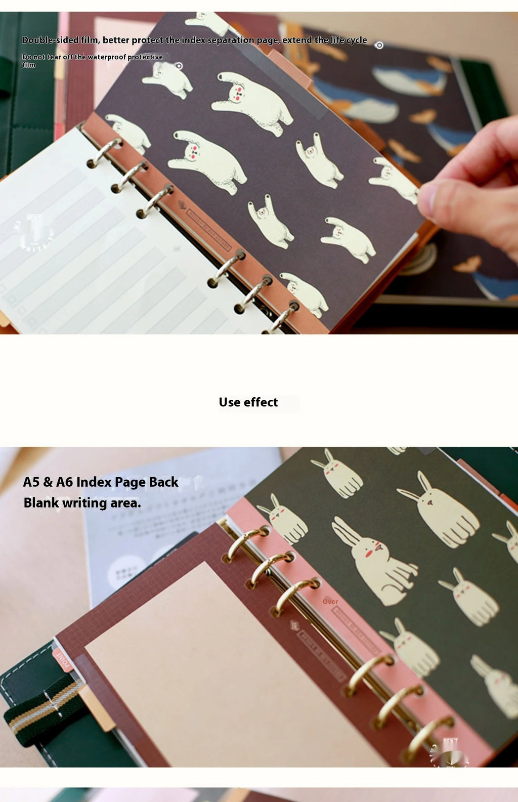 Retro Bookmarks Index Pages 6pcs A5/A6/A7/M5 6-Holes Binder Index Divider Cartoon Multicolor Loose-Leaf Notebook Classification