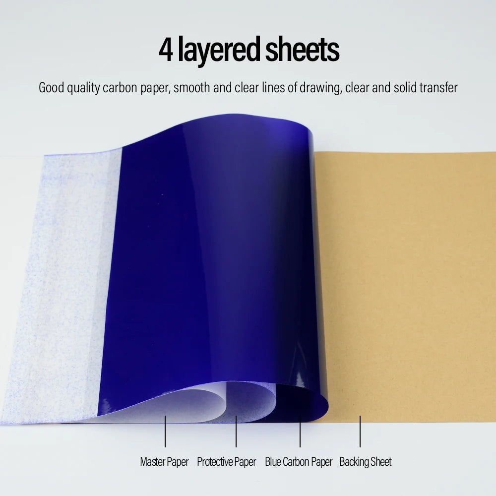 20/100pcs Tattoo Transfer Paper Carbon Thermal Stencil 4 Layered Sheet Tattoo Paper Copy Paper Tracing Paper for Tattoo Supplies