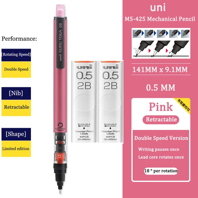UNI KURUTOGA Mechanical Pencil M5-452 Creative Writing Continuous Sketch 0.5mm Lead Automatic Rotating Mechanical Pencil