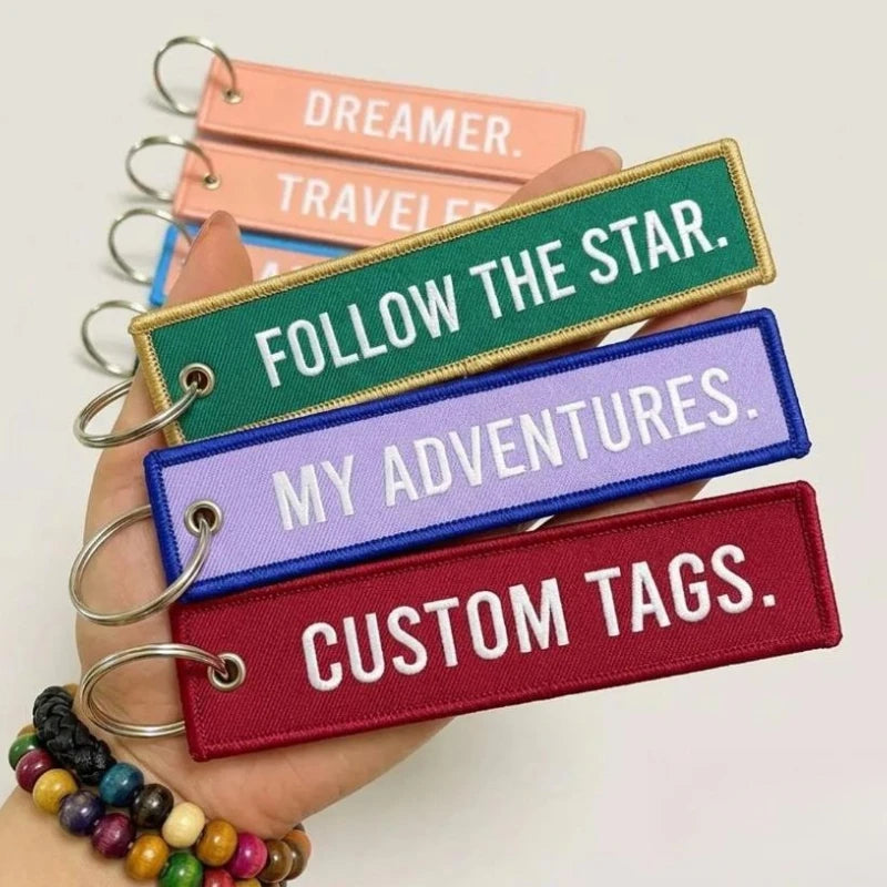 Wholesale Custom Embroidery Keychains Logo Flight Tag Keychain Jet Tag Keychain Personalized Name Key Ring Fabric Keychain