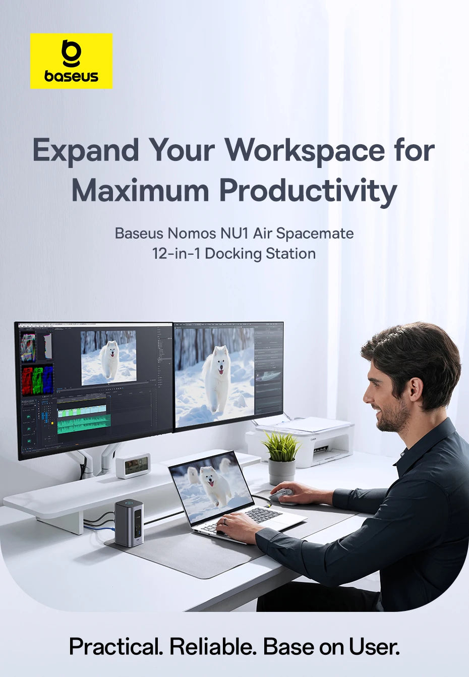 Baseus 12-in-1 USB C HUB to HDMI 4K@60Hz Dual Display USB 3.2 Adapter with RJ45 SD TF PD 100W Docking Station for Window Mac Hub