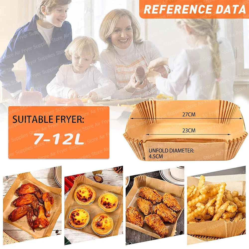 23CM Air Fryer Disposable Baking Paper Square Greaseproof Paper Parchment Paper for 7-12L Basket Airfryer Microwave Oven Steamer