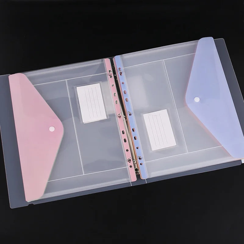 11-hole Loose-leaf File Bag, Transparent 3-hole Folder+6pcs Binder Pockets Document Pouch for Office and School Supply