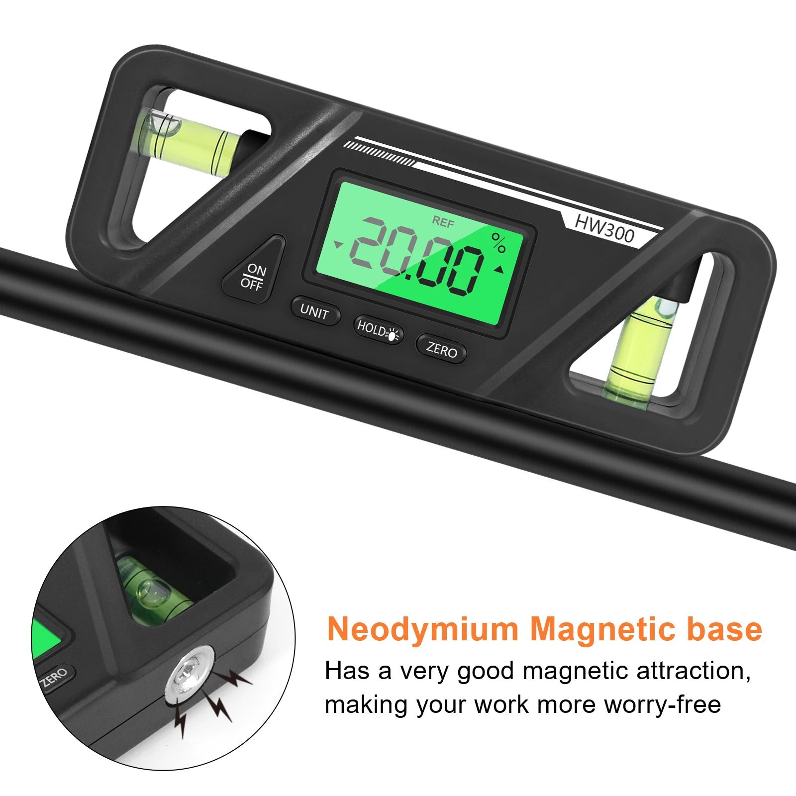 HW300 Inclinometer LCD Display Digital Protractor Level Meter Angle Measuring Inclinometer 90°Level Neodymium Magnetic Base