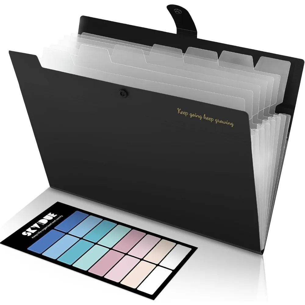 Portable Expanding File Folder Organizer with 8 Pockets for Letter A4 Documents School Office Hospital Supplies Bag Essentials Black