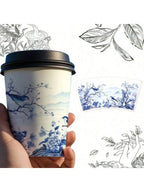 Blue and white porcelain style paper cups with different patterns, thickened office and household commercial beverage cups