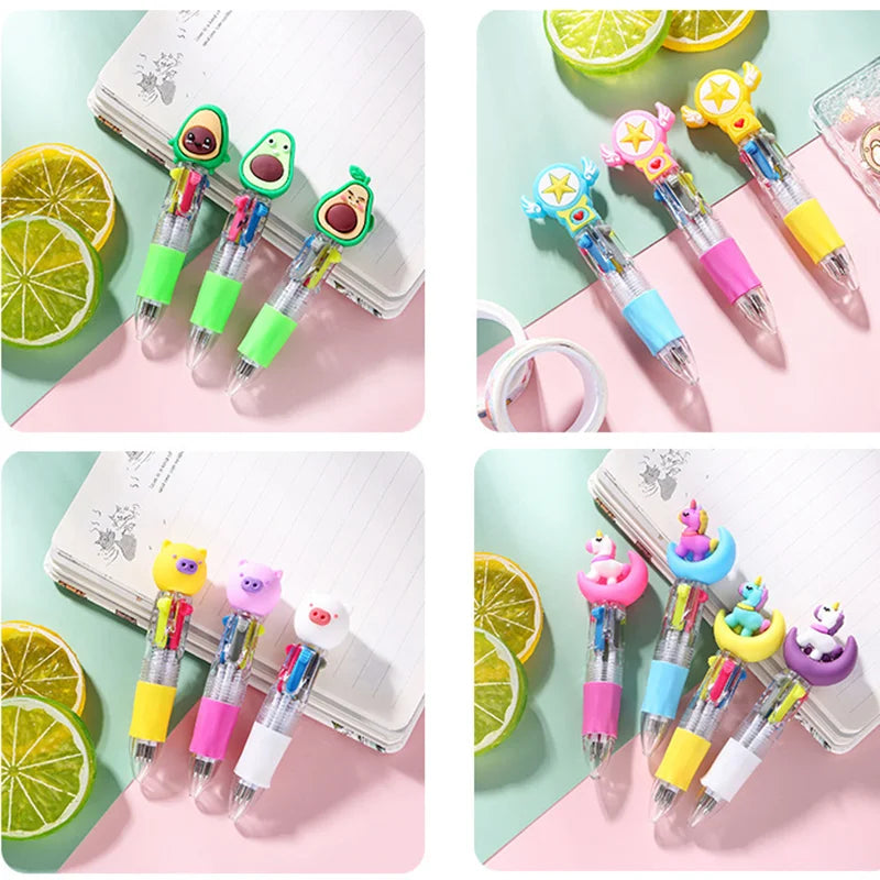 Cute Mini 4-Color Ballpoint Pens (10-Pack/20-Pack), Cartoon-Themed Diary Pens, 4-Color Retractable Ballpoint Pens, Stationery