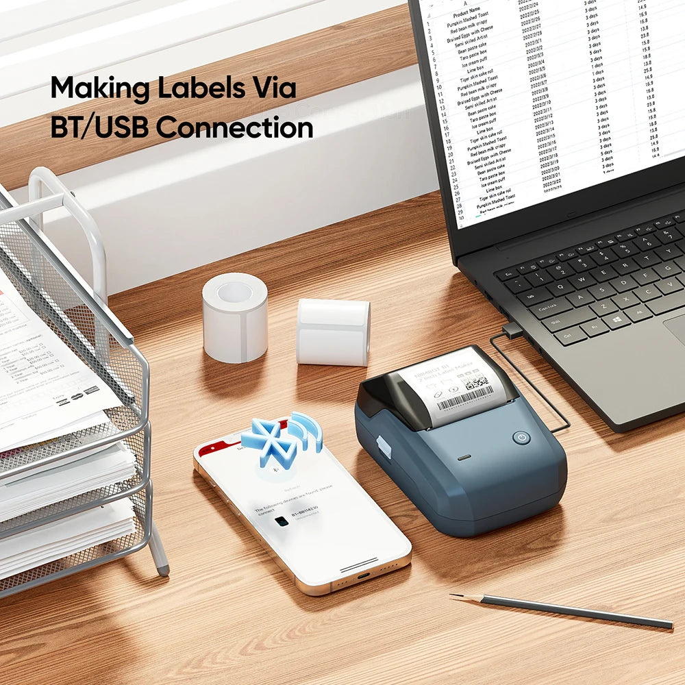 Portable Niimbot B1 Wireless Label Maker Adhesive Sticker Printer Labeling Machine DIY 20-50mm Labels for Office Home