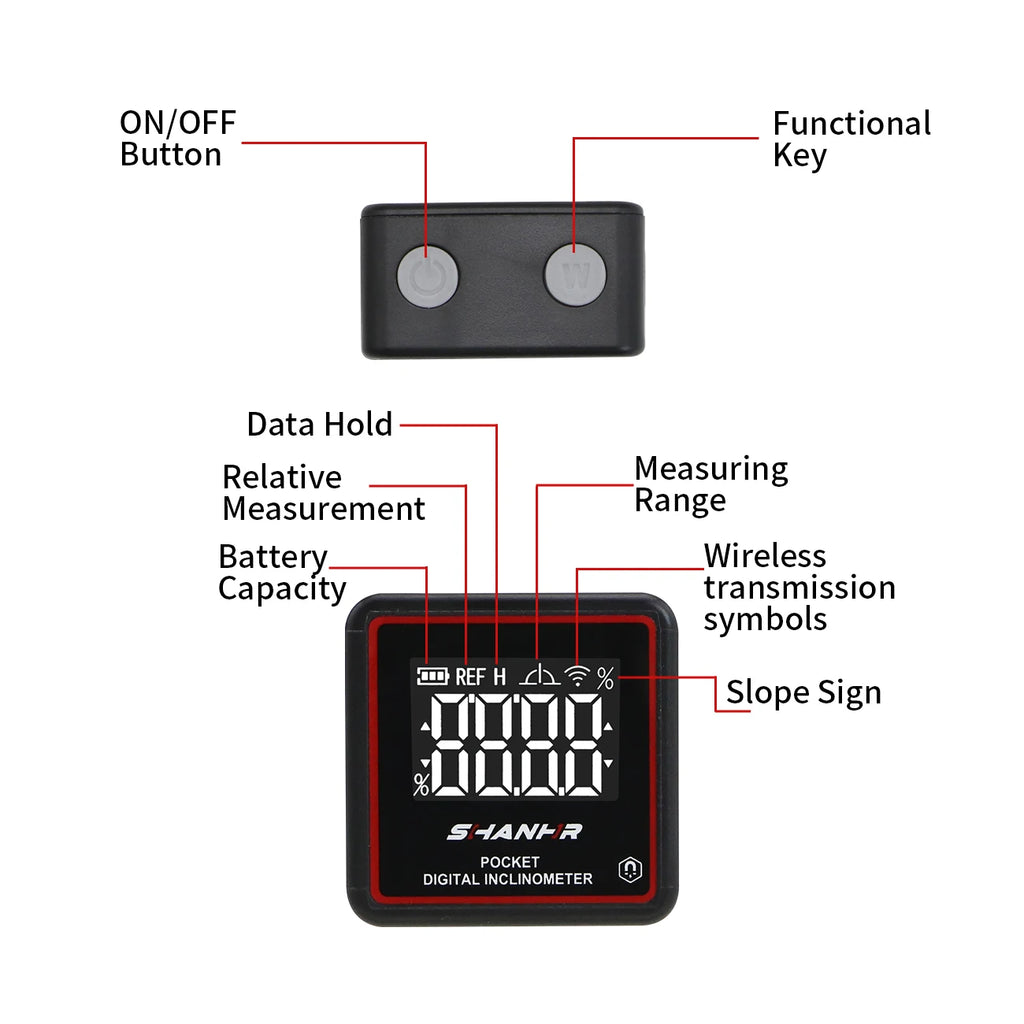 SHANHR Small Digital Level Rechargeable Protractor Inclinometer Digital Angle Finder Angle Measuring Tools