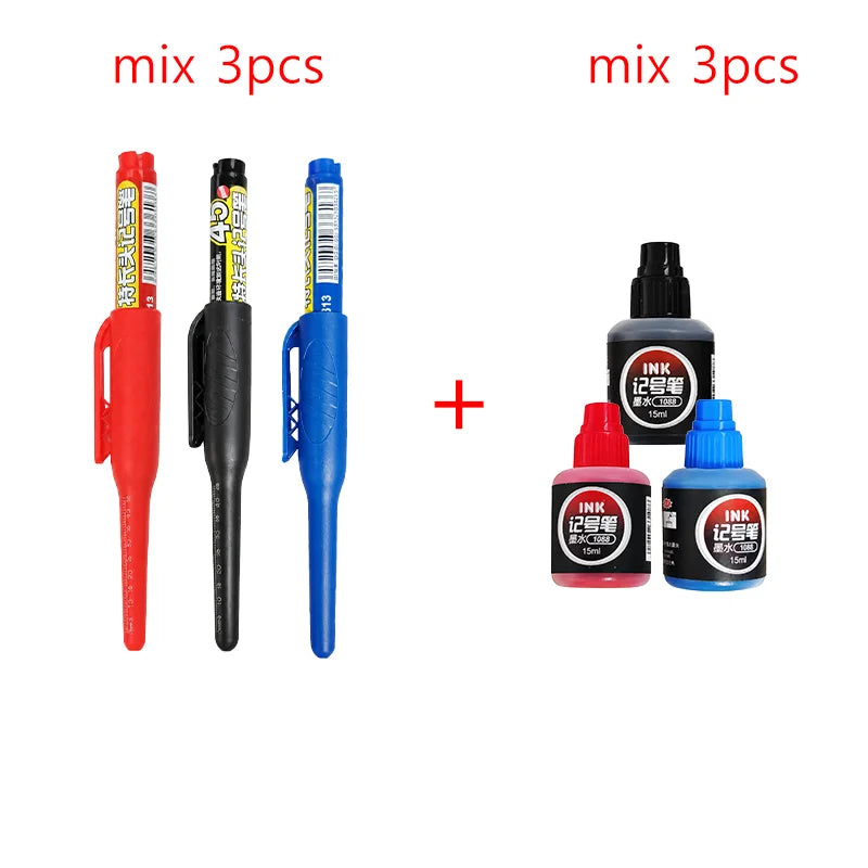 1-6Pcs 45mm Waterproof Long Head Nib Deep Hole Markers Pen Tile Carpenter Pen Multi-purpose for Woodworking Black/Blue/Red Ink