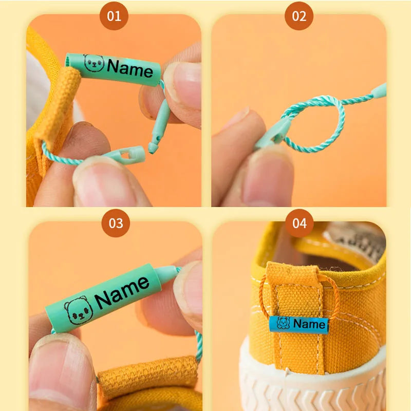20pcs Baby Shoes Schoolbag Cup Clothes Name Sticker Waterproof Tag Rope Baby Name Ring Children Customized Name Label Pendant