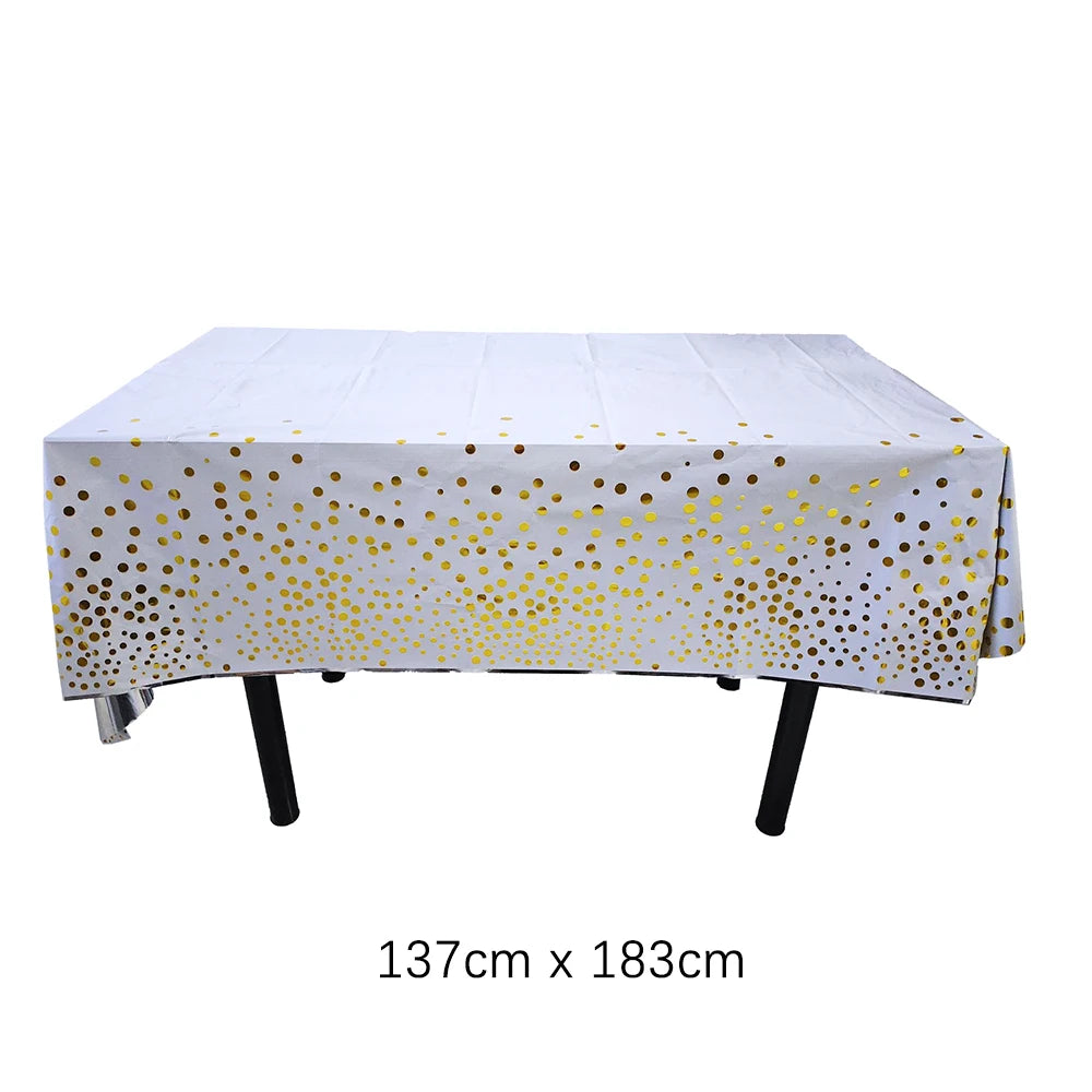 White Gold Birthday Disposable Tableware Polka Dots Paper Plate Cup Napkin Tablecloth Wedding Birthday Party Decoration Supplies