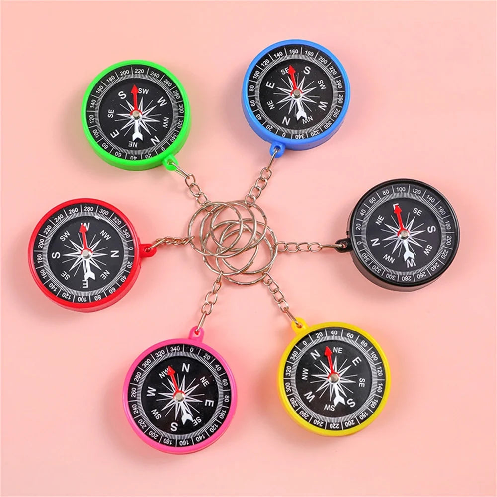 Mini Outdoor Compass Keychain Student Puzzle Learning Supplies Science Teaching Compass Key Chains Kids Gift Key Ring