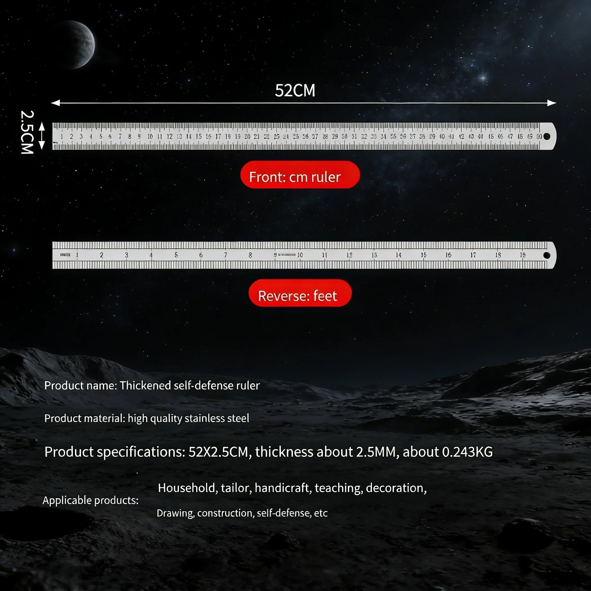 2.5mm Thick 50cm Stainless Steel Ruler Metric Inch Straightedge for Woodworking Construction Drafting Teaching and Measuring