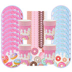 1Set Donut Party Decoration Disposable Tableware Plate Cup Napkins Candy Gift Bags Kids Baby Girl 1st Birthday Party Supplies