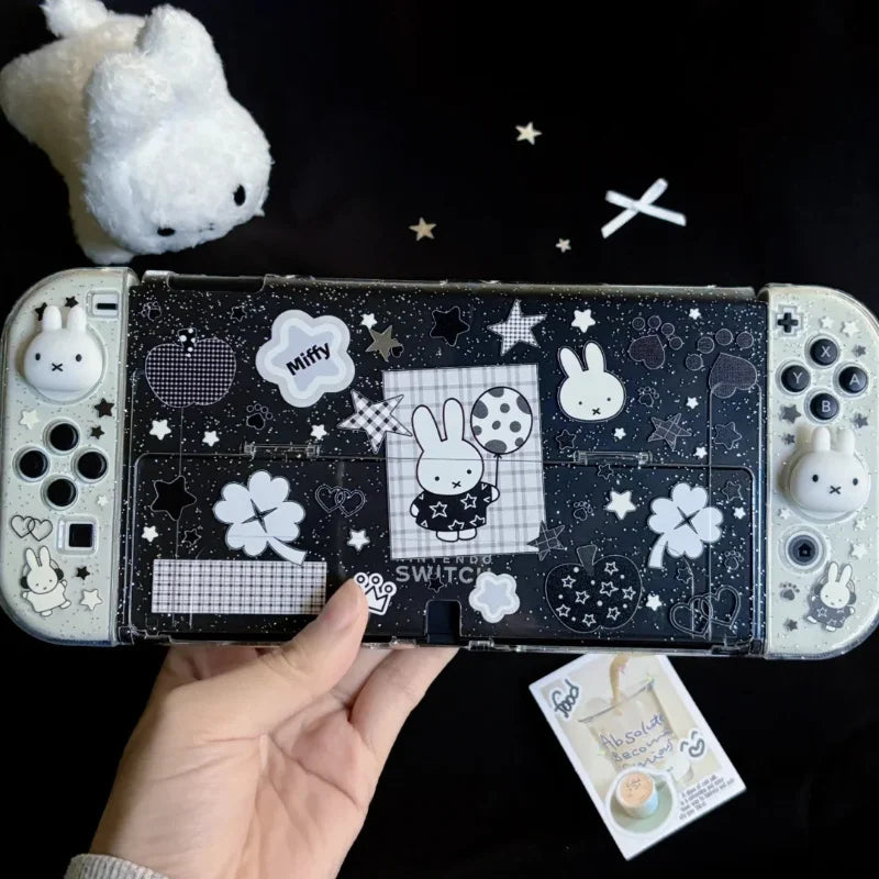 New In Stock Miffy Co-Branded Nintendo Switch OLED NS NS2 LITE Protective Case Glitter Handle Cover Transparent Black White Gift