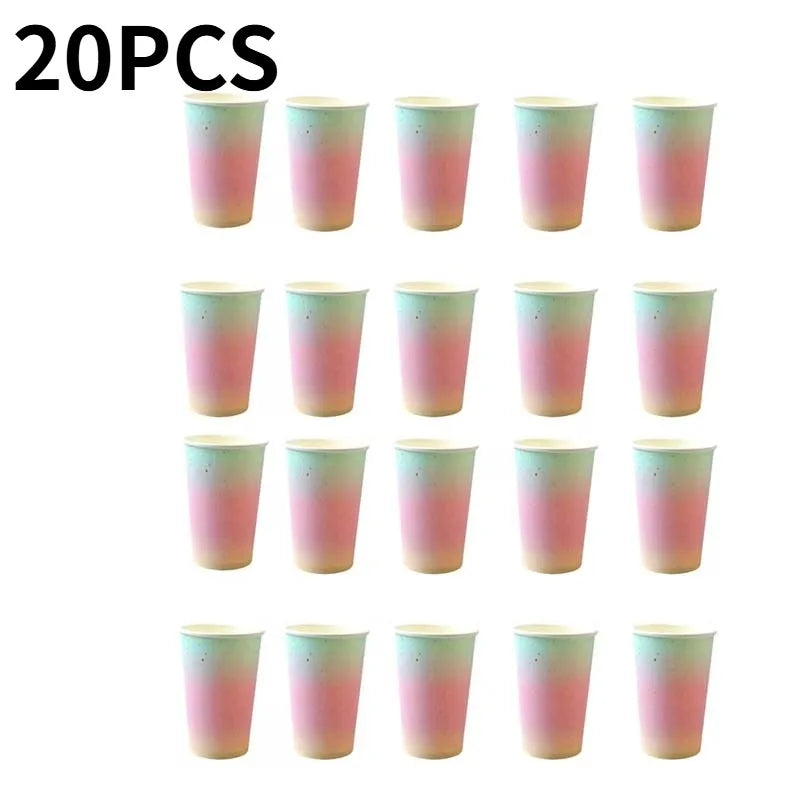 10/20/30PCS Rainbow Gradient Disposable Paper Cups Suitable for Birthday Wedding Baby Shower  Dessert Milkshake Cold Drink Cup