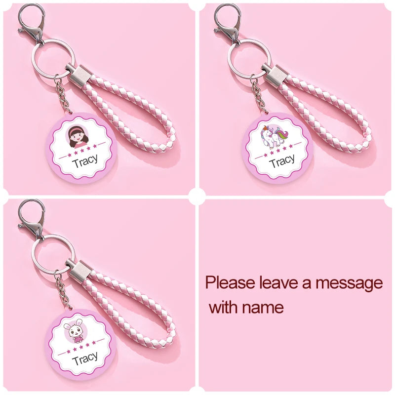 Personalized Leather Keychain with Custom Name - Anti-Loss Rope Tags for Children School Bags & Kindergarten Gifts