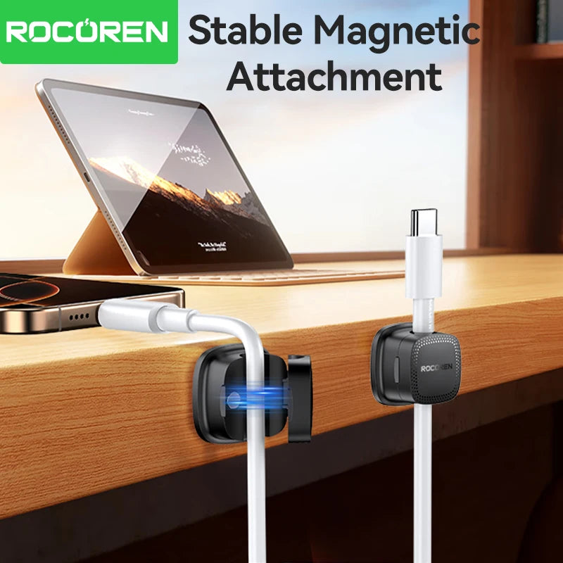 ROCOREN Magnetic Cable Organizer Self Adhesive Wire Holder Under Desk Adjustable Cable Management Wire Keeper Cable Holder Clips 6-30PCS