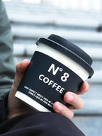 25 Sets Black Disposable Coffee Mug Double Layered Thickened Hot Drink Packaging Cup Cover and Leak Proof Fresh Milk Paper Cups