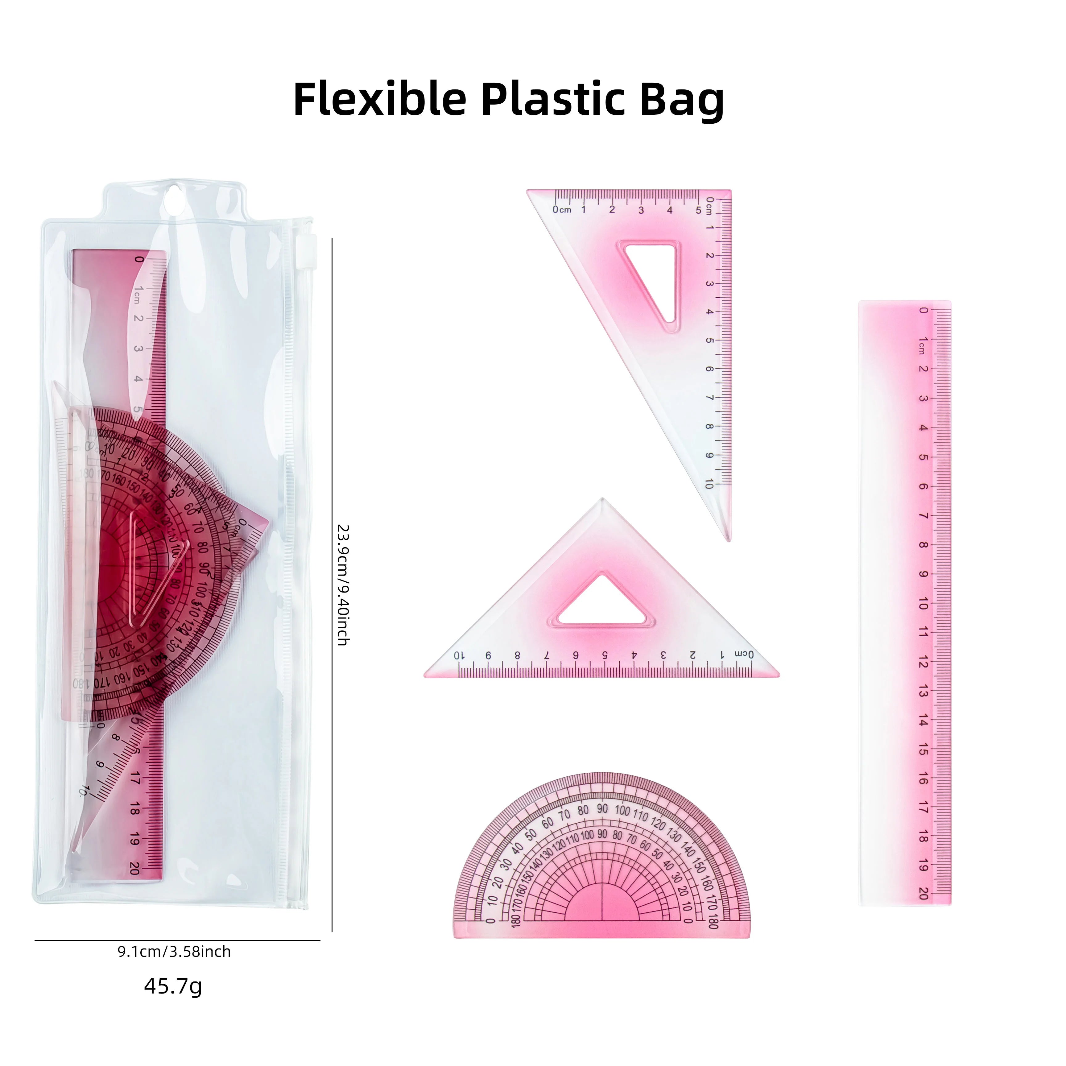 15/20cm Multi-Color Gradient Ruler Set - Durable, Precise Measuring Tools with Protractor, Triangle Set, and Semi-Circle