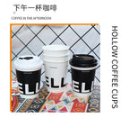 25 Sets Black Disposable Coffee Mug Double Layered Thickened Hot Drink Packaging Cup Cover and Leak Proof Fresh Milk Paper Cups