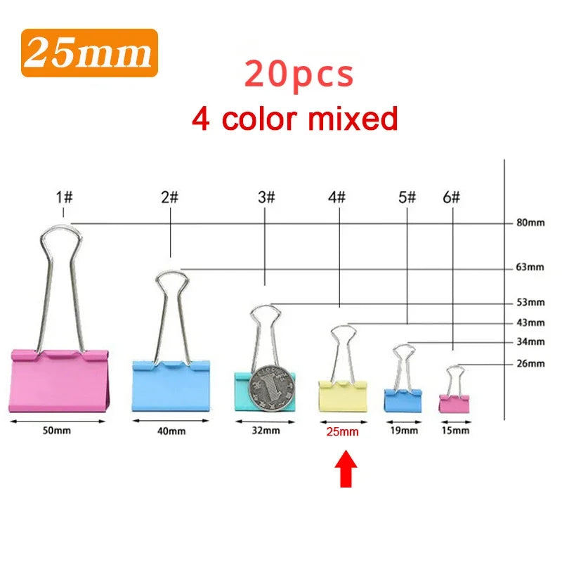 5-30Pcs Metal Binder Clips Colorful File Paper Clip 15/19/25/32/41/51mm Used for Books Stationery Clip School Office Supplies