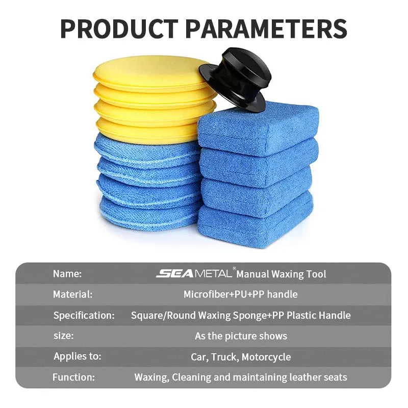 SEAMETAL 8-13pcs Microfiber Car Wax Applicator Pads Soft Auto Detailing Wax Sponge Set Car Paint Care Polishing Cleaning Pads