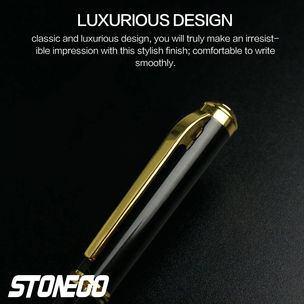 STONEGO 0.38mm Extra Fine Nib Fountain Pen, Black Metal Calligraphy Writing Gift Pen