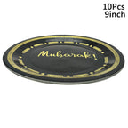 10Pcs Umrah Eid Mubarak Ramadan Party Disposable Tableware Kaaba Paper Plates Cups Napkin Muslim Islamic Eid Al-Fitr Decoration