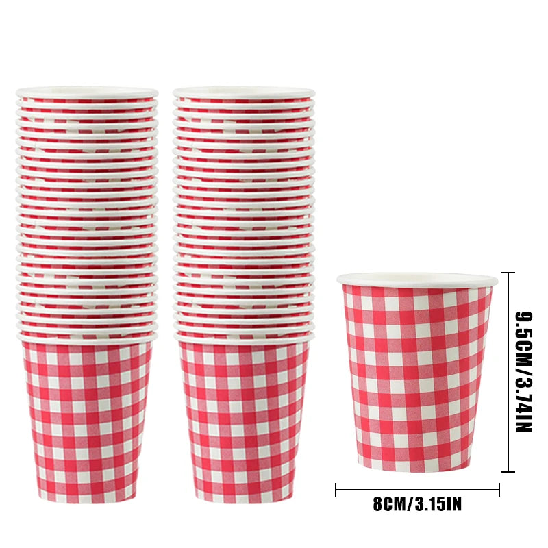 10/20/50pcs Red and White Checkered Disposable Paper Cups for BBQ Chrismas Holiday Party Decor Home Used Coffee Milk Paper Cups