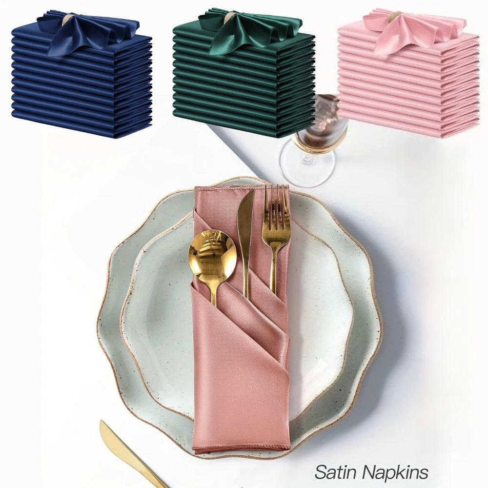 12pcs Silky Satin Dinner Napkins 30x30cm Polyester Square Table Napkins for Wedding Banquet Restaurant Birthday Party Decor