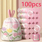 Lavender Trash Bags 100 Pack Thickened Lavender Scented Drawstring Trash Bags High-Density Polyethylene Large Size Multipurpose