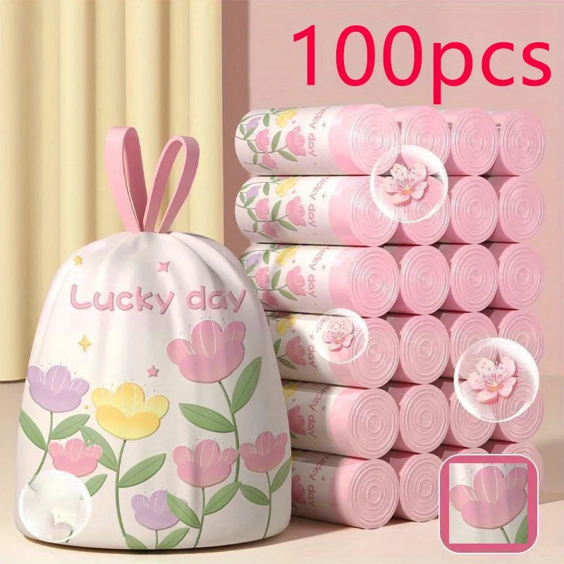 Lavender Trash Bags 100 Pack Thickened Lavender Scented Drawstring Trash Bags High-Density Polyethylene Large Size Multipurpose