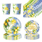 Lemon Birthday Decoration Sicilian Lemon Paper Plates Cups Napkins Tablecloth Banners Spiral Baptism Dolce Vita Party Supplies