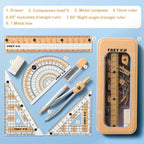 7-Pieces Plastic Geometry Drafting Kit for Students/Artists Lightweight PVC Drawing Tools with Ruler Protractor Office Supplies